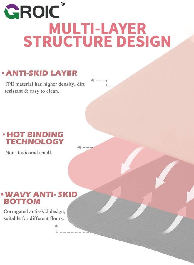 GROIC سجادة يوجا غير قابلة للانزلاق، سجادات اللياقة البدنية بيلاتيس، مضادة للتمزق مقاس 72 بوصة × 31.5 بوصة × 0.6 بوصة، سجادات يوجا سميكة للنساء، سجادات تمارين لليوجا البيلاتيس وتمارين الأرضية المنزلية مع حمالة حمل وحقيبة تخزين - Image 5